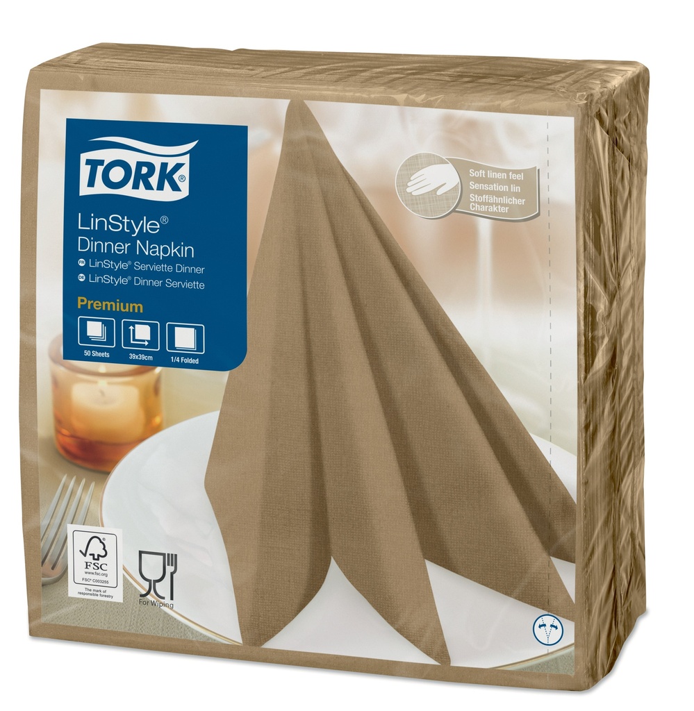 Serviette de Table Tork Linstyle 39x39cm pl.1/4 x600pces-Bistré/caramel