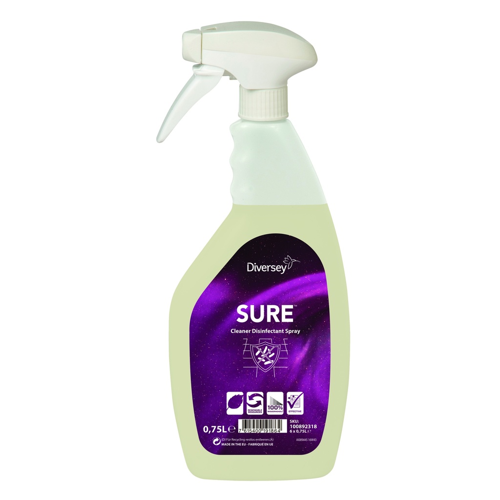 SURE Cleaner Désinfectant spray 750ml prix/carton de 6 flacons