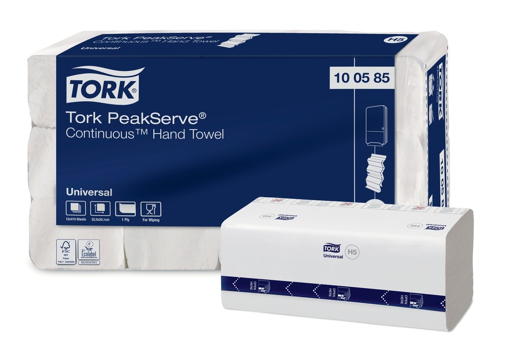 Essuie-mains continus Tork PeakServe 1 pli blanc H5 Universel - Cart. de 4920 pièces (12x410pcs)