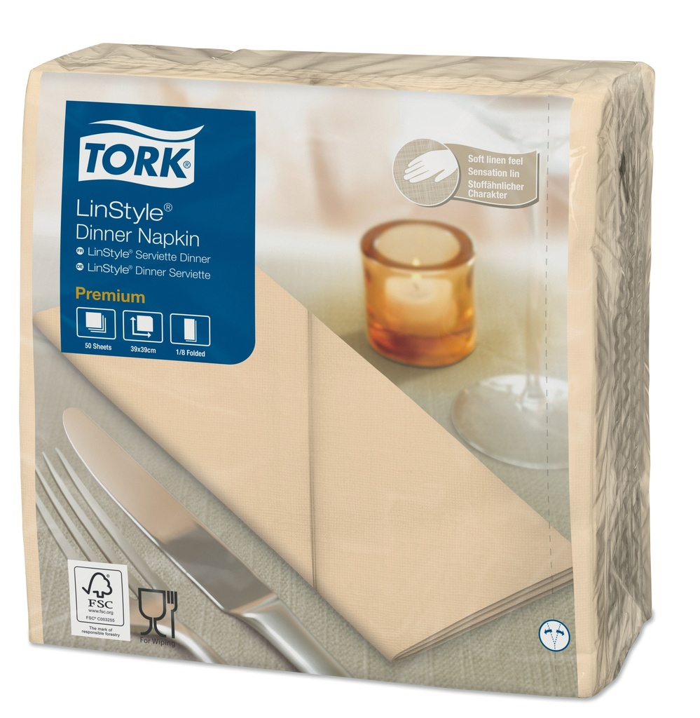 Serviette de Table Tork Linstyle 39x39 Vanille pliage1/ 8 -x600pces