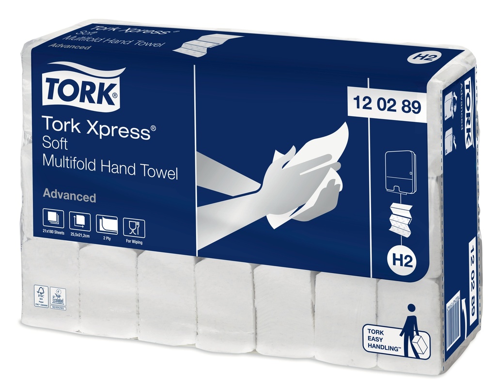 Tork Xpress® Essuie-mains Multifold Doux 2 plis Blanc H2 Advanced x3.780pc