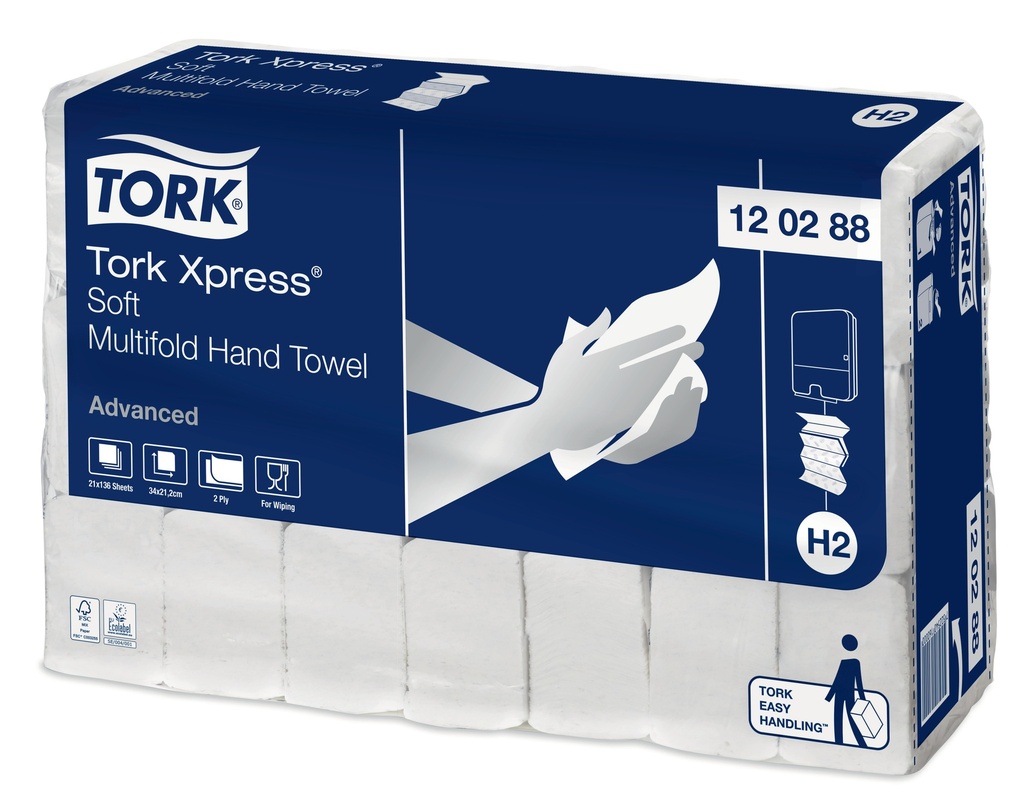 Tork Xpress® Essuie-mains Multifold Doux 2 plis XL Blanc H2 Advanced- x 2856pc H2