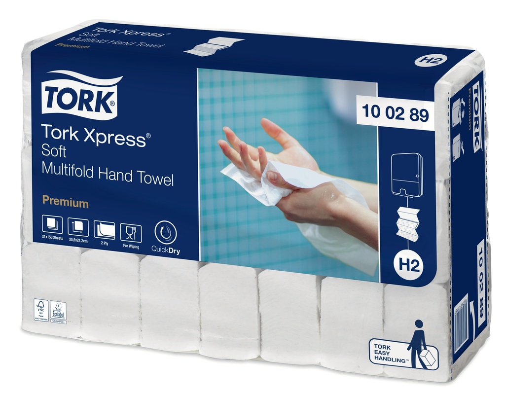 Serviette mains X Press Plus 2 plis -Tork Soft premium 21x26cm x3150pc H2