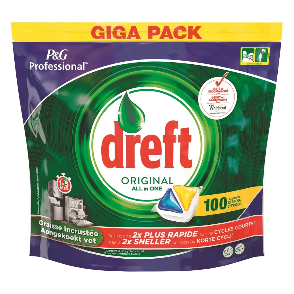 DREFT Tabl. Clean&amp;Fr.Liq.Citron 3x90 pièces