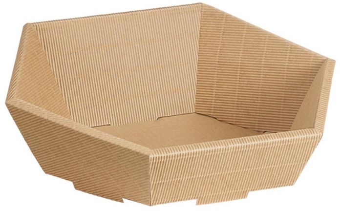 Panier cadeau en carton hexagonal ondulé natura - aspect bois - GRAND 465x90x155 ø415mm - x25 pièces